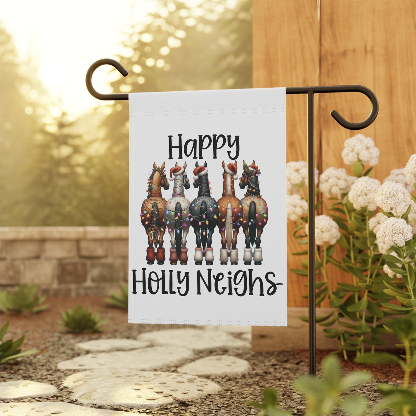 Happy Holly Neighs Christmas Horse Garden Flag