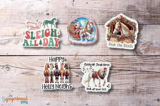 Christmas Horse Vinyl Stickers 5-Pack