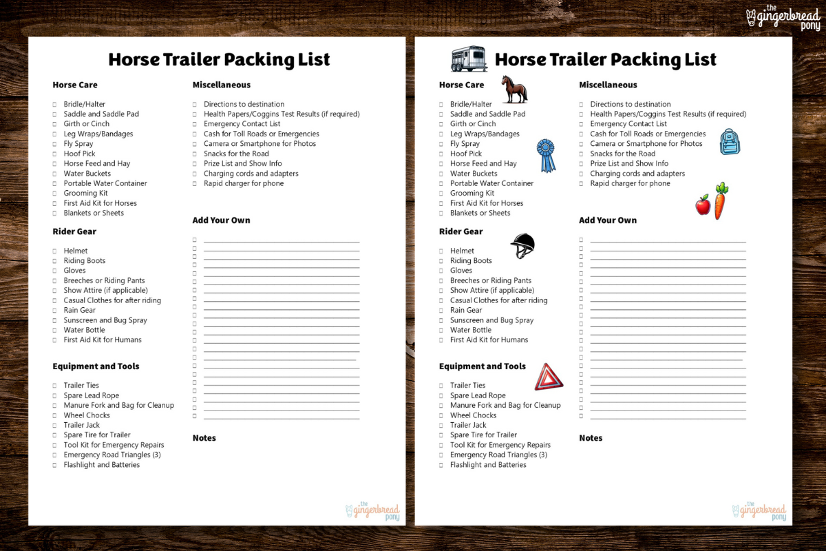 Horse Trailer Printable Packing List Checklist