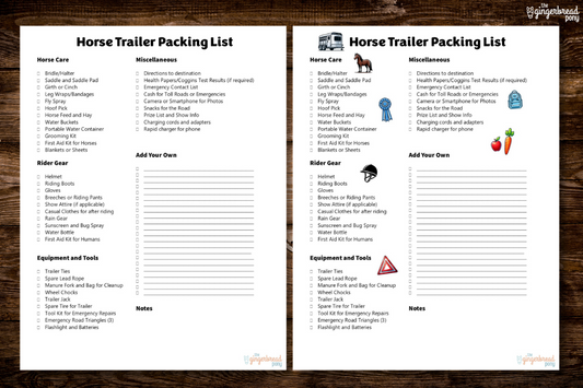 Horse Trailer Printable Packing List Checklist