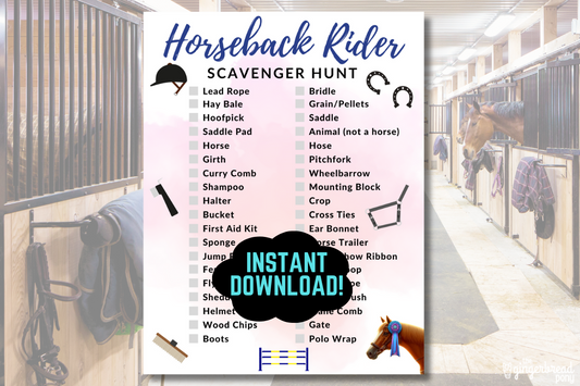 Horseback Rider Equestrian Scavenger Hunt Activity Printable