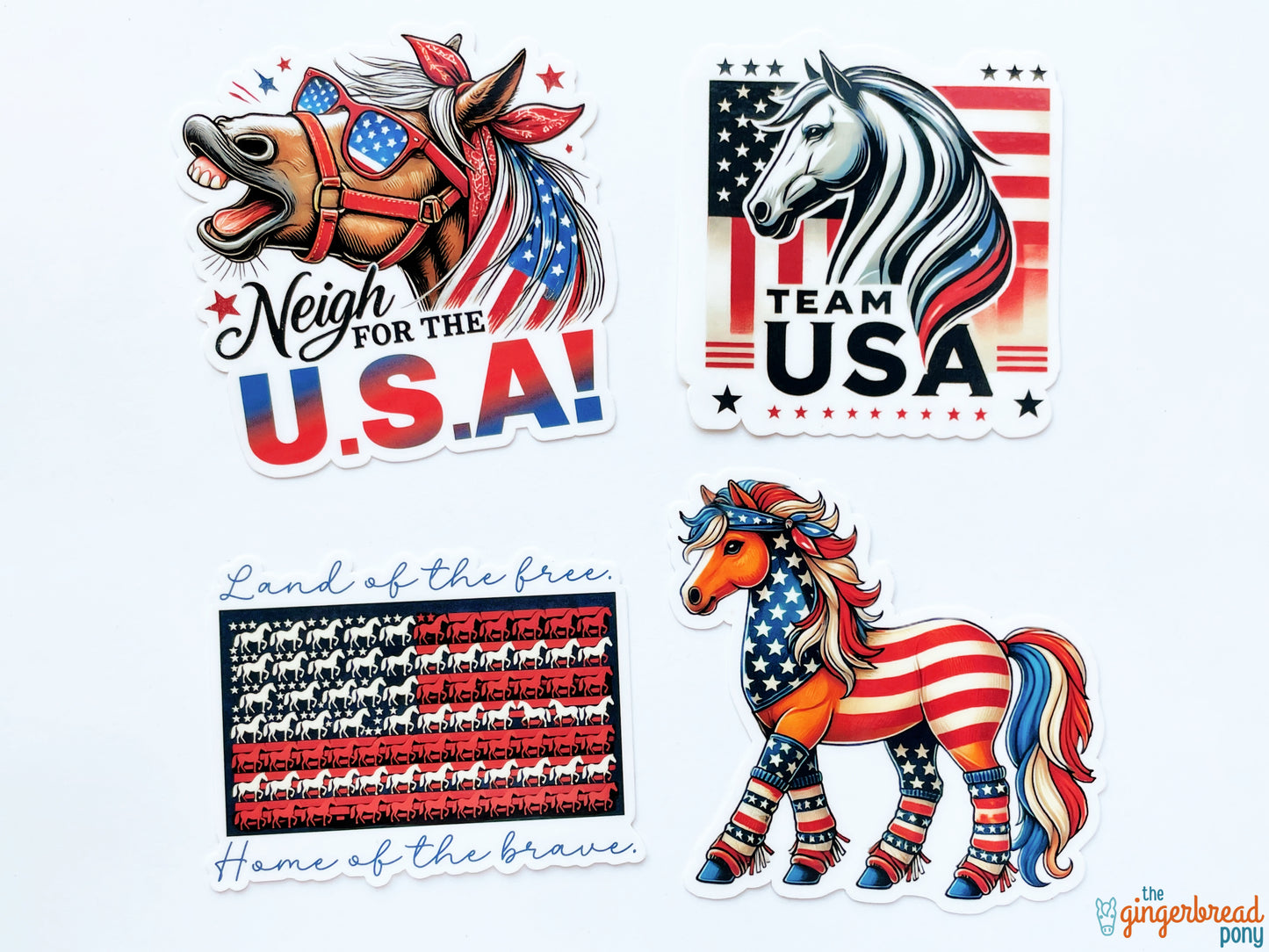 USA Patriotic Ponies Summer Games Vinyl Stickers 4-Pack