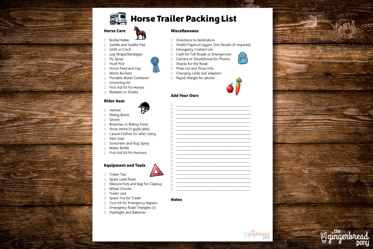 Horse Trailer Printable Packing List Checklist