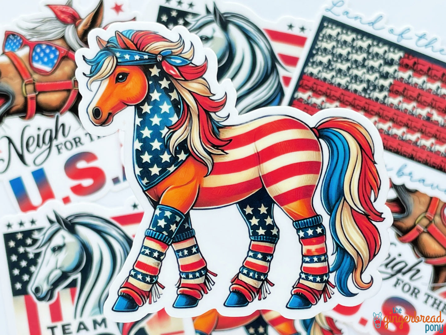 USA Patriotic Ponies Summer Games Vinyl Stickers 4-Pack