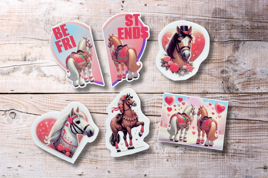 Valentine Horses Vinyl Stickers 6-Pack