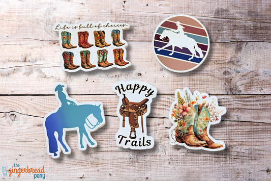 Western Horseback Riding Vinyl Horse Stickers 5-Pack